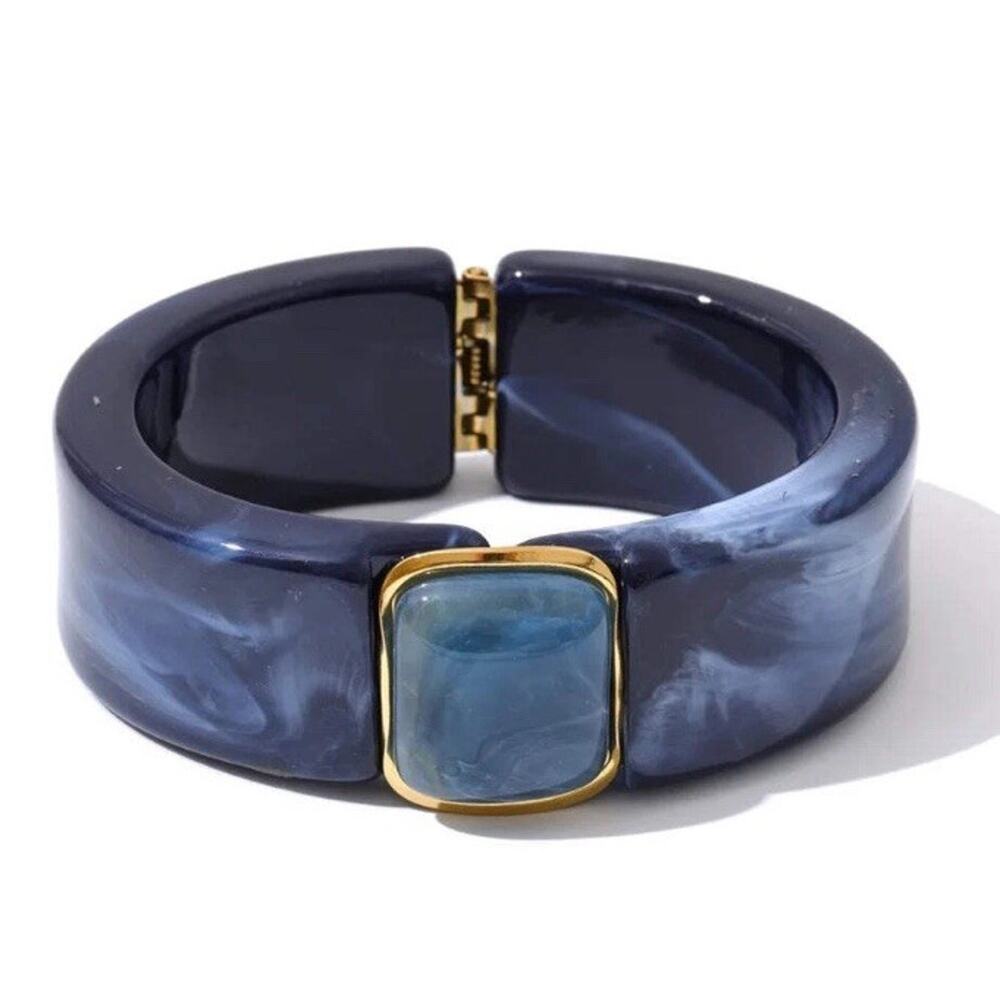 Womens Acrylic Bangle Bracelet 66mm PVD Gold Stainless Steel Nickel NEW